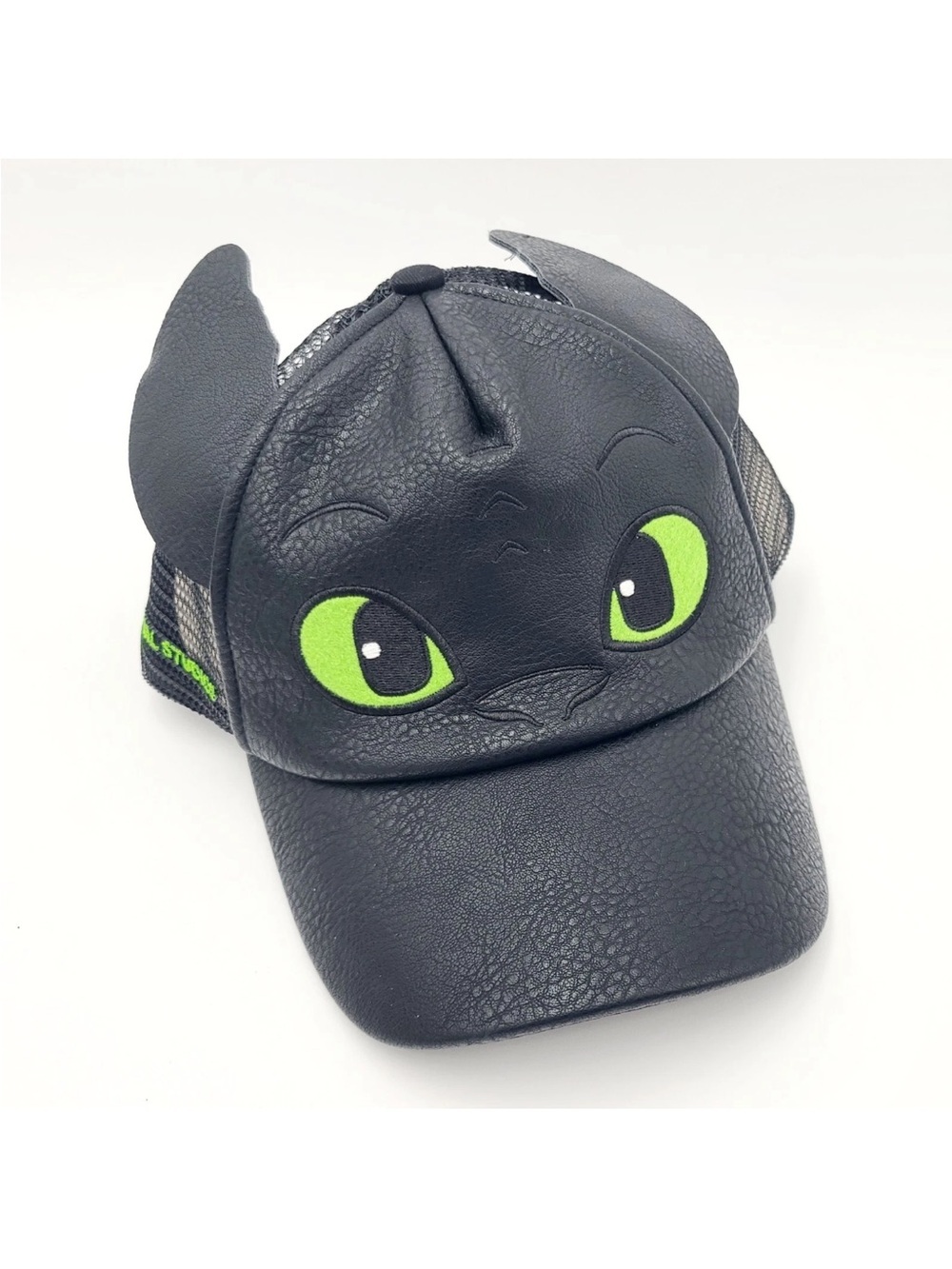 Black Toothless Dragon Cap with Neon Green Eyes